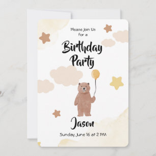 Birthday Party Invitation Bear with Balloon