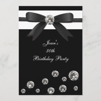 Birthday Party Invitation Black Diamond Bow Design