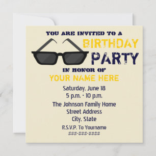 Birthday Party Invitation - Black Sunglasses