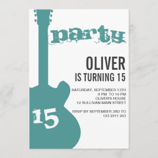 Birthday Party Invitation - Blue Guitar Silhouette