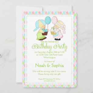 Birthday Party Invitation Boy & Girl Twins d2
