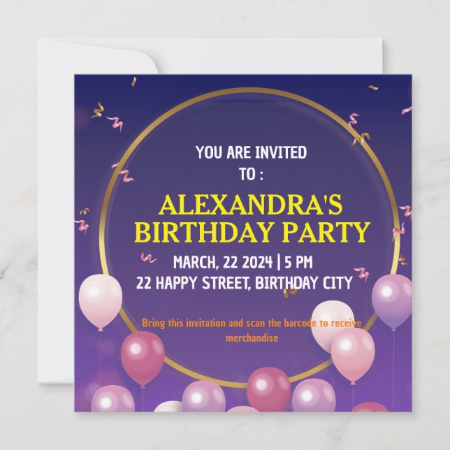 Birthday Party Invitation Card (Front)