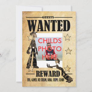Birthday Party Invitation Childs Wanted Photo Card