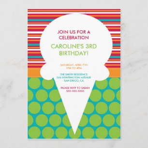 Birthday Party Invitation Colourful Ice Cream Cone