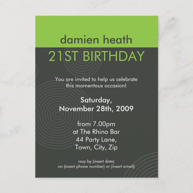 BIRTHDAY PARTY INVITATION :: dynamic centric P10 Postcard (Front)