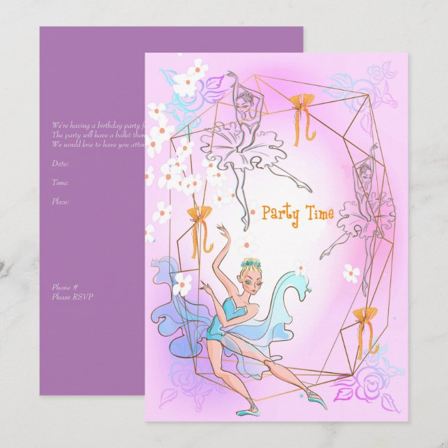 Birthday Party Invitation for 5 Year Old Daughter (Front/Back)