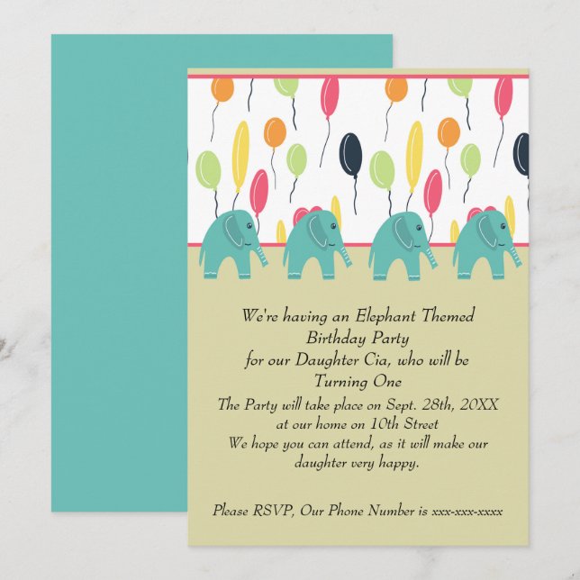 Birthday Party Invitation for Daughter Turning One (Front/Back)