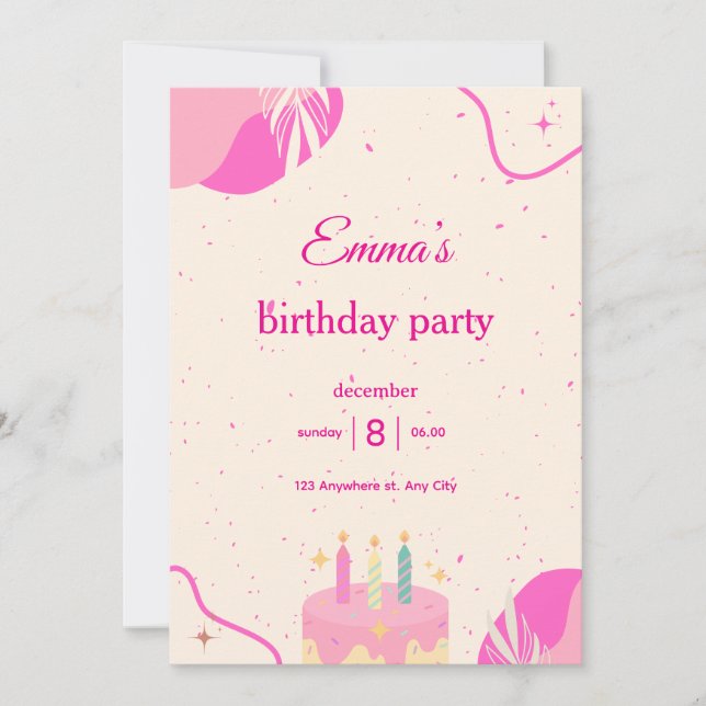 Birthday Party Invitation for Girls. (Front)