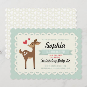 Birthday Party Invitation Girl Cute Retro Deer