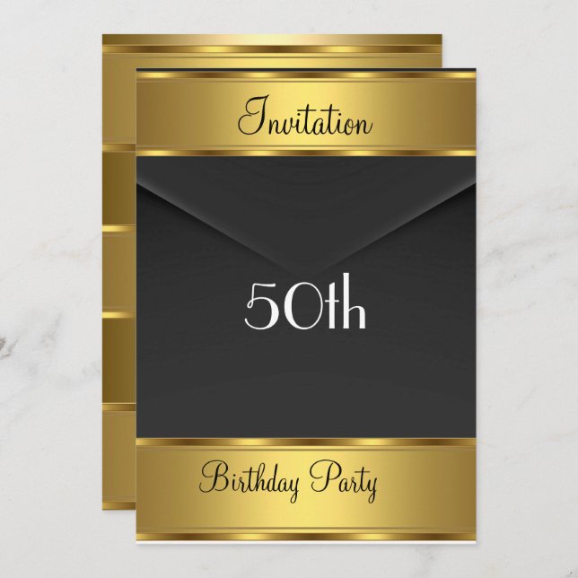 Birthday Party Invitation Gold 50th Birthday Party (Front/Back)