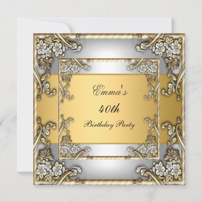 Birthday Party Invitation Gold and Silver (Front)