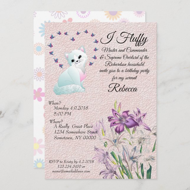 Birthday Party Invitation made by a  Cat (Front/Back)