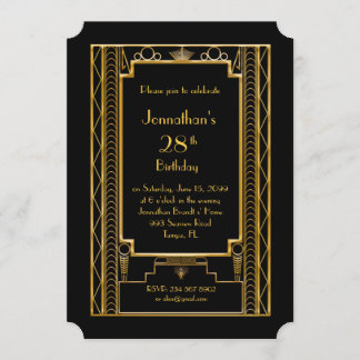 Birthday party invitation man,great Gatsby,black