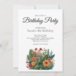 Birthday party invitation, many plants and flowers invitation