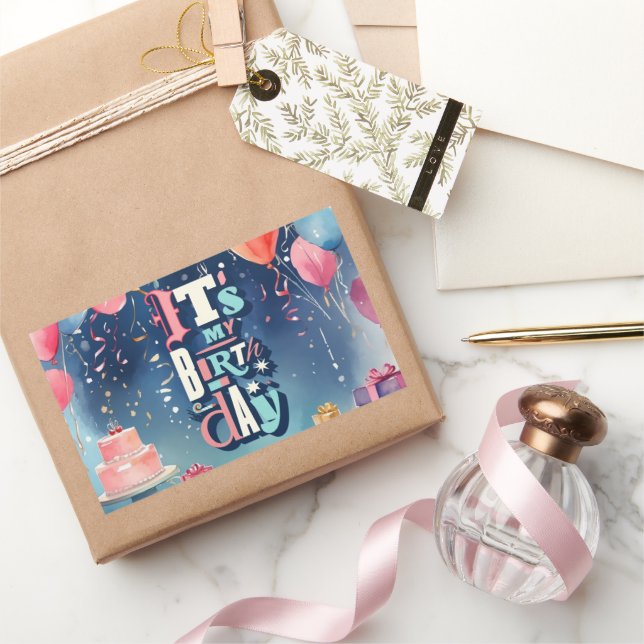 Birthday Party Invitation Rectangular Sticker (Gifting)