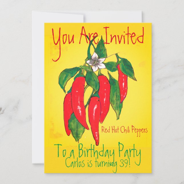 Birthday Party Invitation Red Chilli PeppersMexica (Front)
