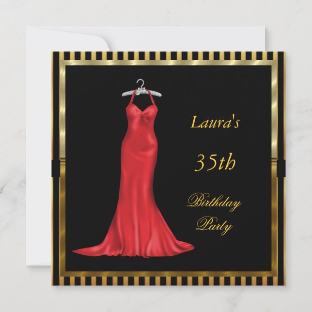 Birthday Party Invitation Red dress (Front)