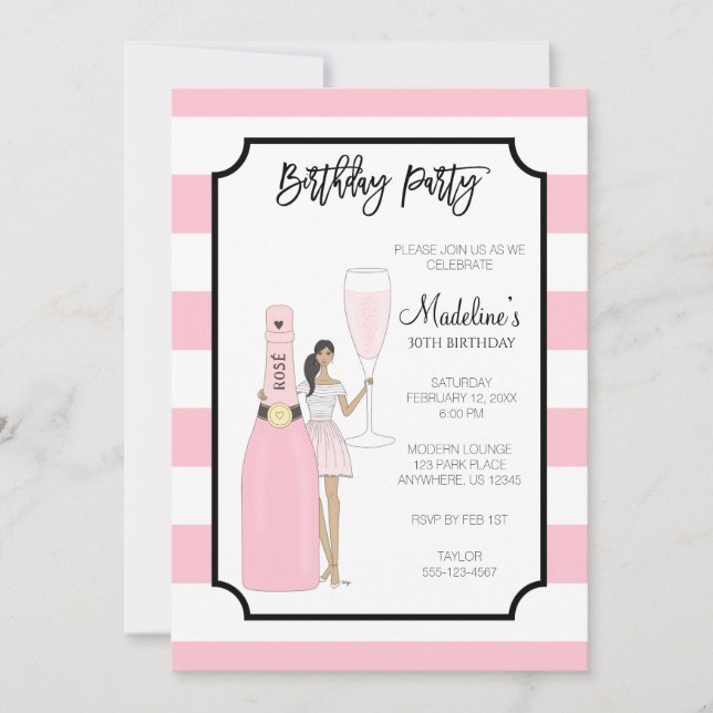 Birthday Party Invitation - Rose Fashion Girl (Front)