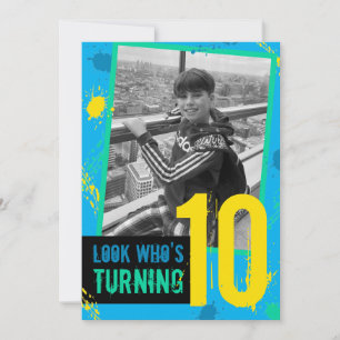 Birthday Party Invitation Splats 10th Blue