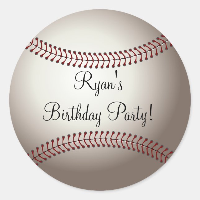Birthday Party Invitation Sticker Baseball Themed (Front)