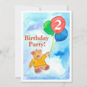Birthday Party Invitation Teddy Bear Balloons