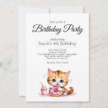 Birthday party invitation, water colour baby cat