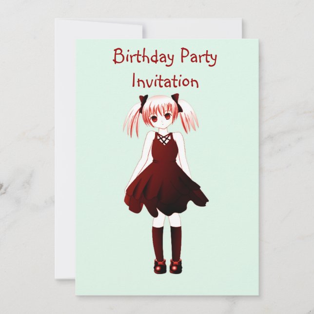 Birthday party invitation with anime girl (Front)
