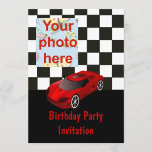 Birthday party invitation with car add photo