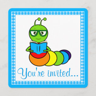 Birthday Party Invitation with Cartoon Bookworm