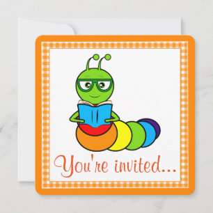 Birthday Party Invitation with Cartoon Bookworm