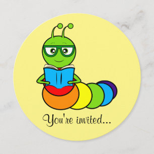Birthday Party Invitation with Cartoon Bookworm