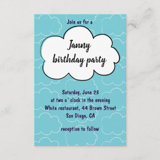 Birthday party invitation with cute clouds