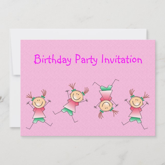 Birthday party invitation with girl gymnastic (Front)