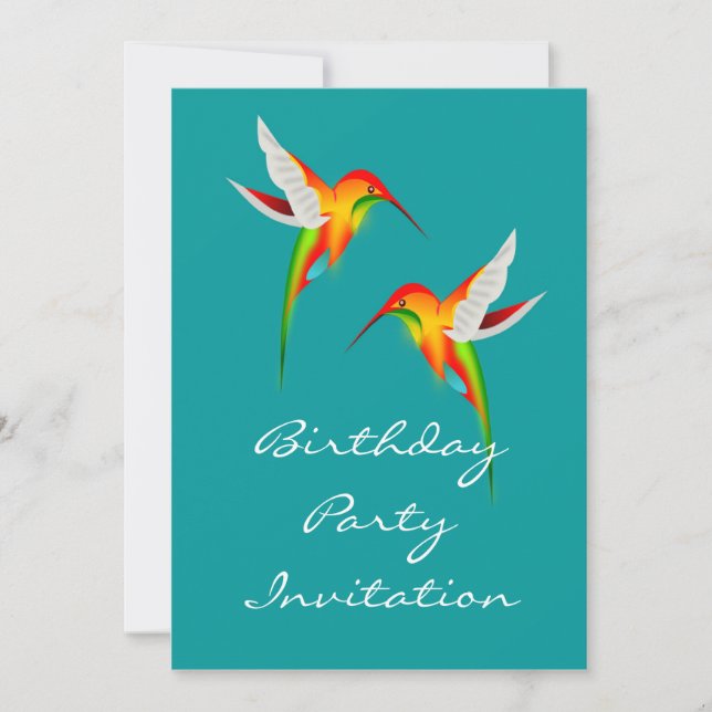 Birthday party invitation with hummingbirds (Front)
