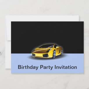Birthday party invitation with yellow racing car