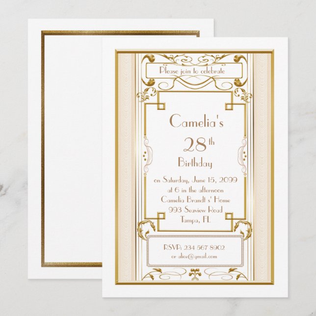 Birthday party invitation woman,great Gatsby,white (Front/Back)