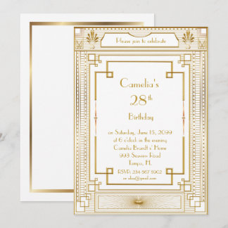 Birthday party invitation woman,great Gatsby,white