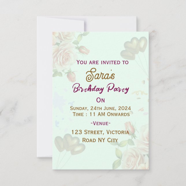 Birthday Party Invitations  (Front)