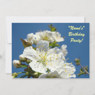Birthday Party Invitations Blue Sky Cherry Blossom