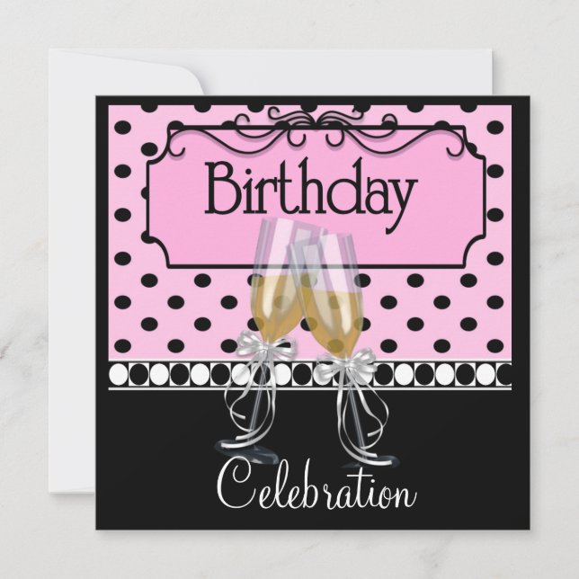 Birthday Party Invitations Wine Glasses (Front)