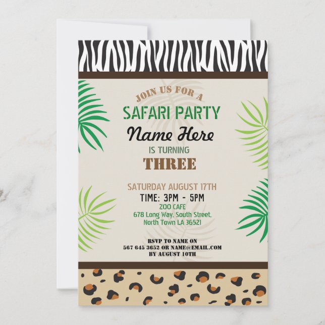 Birthday Party Invite Animal Zoo Safari Party (Front)