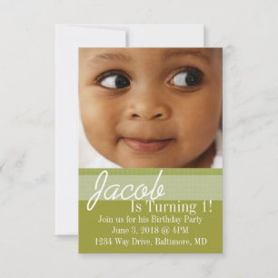 Birthday Party Invite B-Day Olive Green