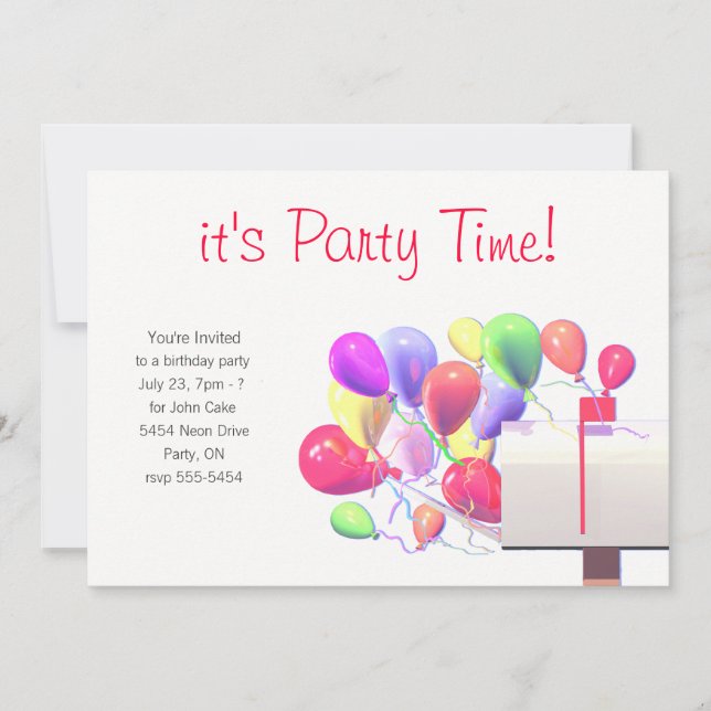 Birthday Party Invite Balloon Mail (Front)