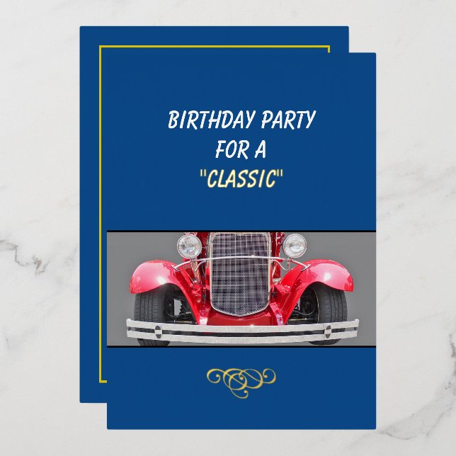Birthday Party invite for a Classic (older person) (Front/Back)