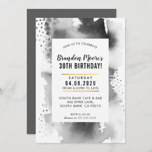 BIRTHDAY PARTY INVITE modern watercolor grey