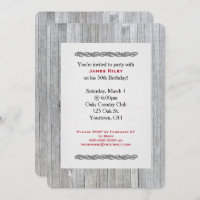 birthday party invite on weathered wood