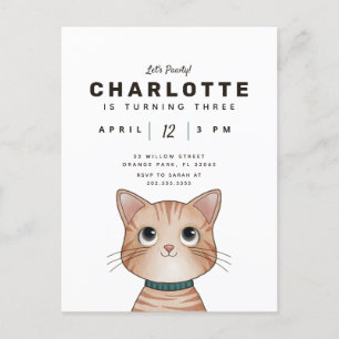 Birthday party invite with cute little cat postcard