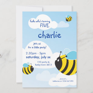BIRTHDAY PARTY INVITES :: bees in the sky 2P