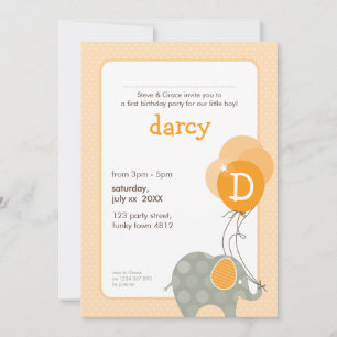 BIRTHDAY PARTY INVITES :: elephant + balloons 1P