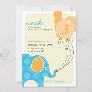 BIRTHDAY PARTY INVITES :: elephant + balloons 1P